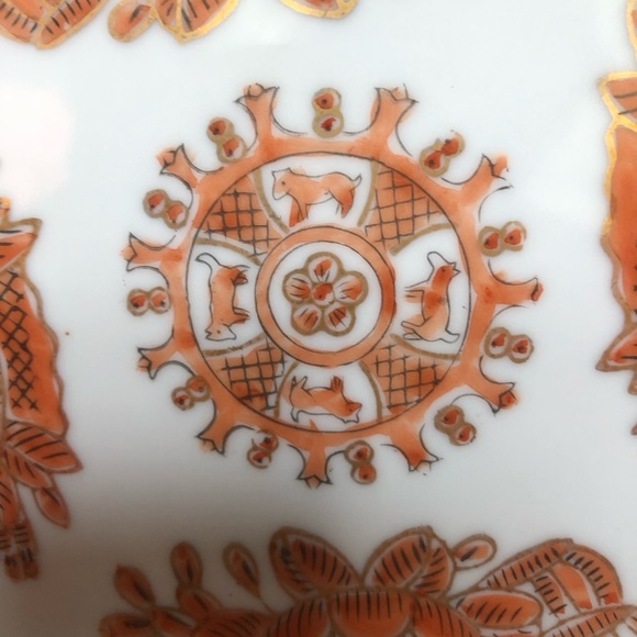 Octangonal Pedestal Bowl Orange Black Gold Made in Japan Hand Painted Andrea - Picture 8 of 10